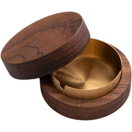 Wooden Wind Ashtray, Ashtray, Windproof Odourproof, Ashtray with Lid, Suitable for Party, Bar, Office, Living Room (Gold)