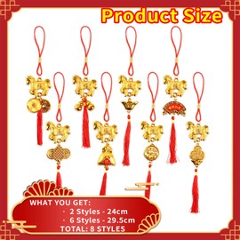 2026 Year of The Horse Chinese New Year Charms 8PCS Red Tassel Lucky Bag Ornaments, Chinese Knot Feng Shui Decorations for Lunar New Year Wealth & Good Luck
