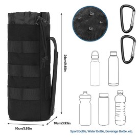 2Pack Molle Water Bottle Holder, 1000D Nylon Sports Molle Water Bottle Pouch with Mesh Bottom and Drawstring Top, Military Tactical Bottle Container Carrier for Outdoor Hiking Camping Training