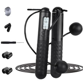 Cordless/corded jump rope with counter, adjustable digital count and rope length, suitable for women, men, adults, children