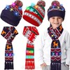 Light-Up Elk Jacquard Christmas Beanie Hat and Scarf Set Free Size/12 2ea