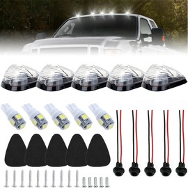 GLOFE 5X Clear Cab Marker Roof Running Lights 264143AM w/ 5X White T10 LED Light Bulbs Assembly Compatible with Ford E150 E250 E350 E450 F150 F250 F350 F450 F550 Super Duty 1999-2016 Pickup Trucks