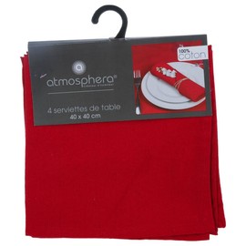Atmosphera - Set of 4 Cotton Napkins - Red - 40 x 40 cm - Red