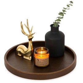 Hanobe Decorative Tray Round Serving: Faux Leather Coffee Table Trays Decor 12 inch Small Brown Circle for Bar Ottoman Party Modern Home Kitchen Counter Centerpiece