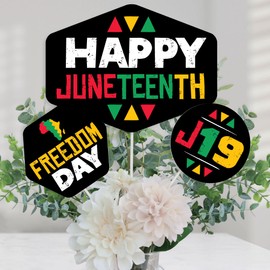 Big Dot of Happiness Happy Juneteenth - Freedom Day Party Centerpiece Sticks - Table Toppers - Set of 15