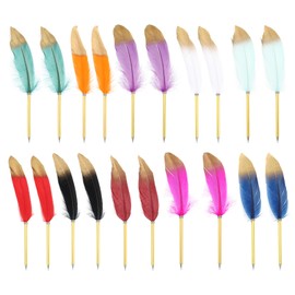 PATIKIL 20 Pcs Feather Ballpoint Pens Bulk 0.5mm Black Ink Vintage Plated Rod Quill Writing Pens for Office, Wedding Guest Signature