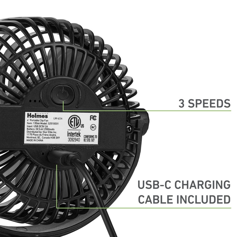 Holmes 4” On-The-Go Personal Fan with Clip – 3 Speed