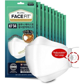 BLUNA FACE FIT [20-pack] GENUINE:: Premium 4-Layer [LARGE-WHITE] KF94 Face Mask [Adjustable Ear Loop][Anti-Trouble Skin] Made in KOREA