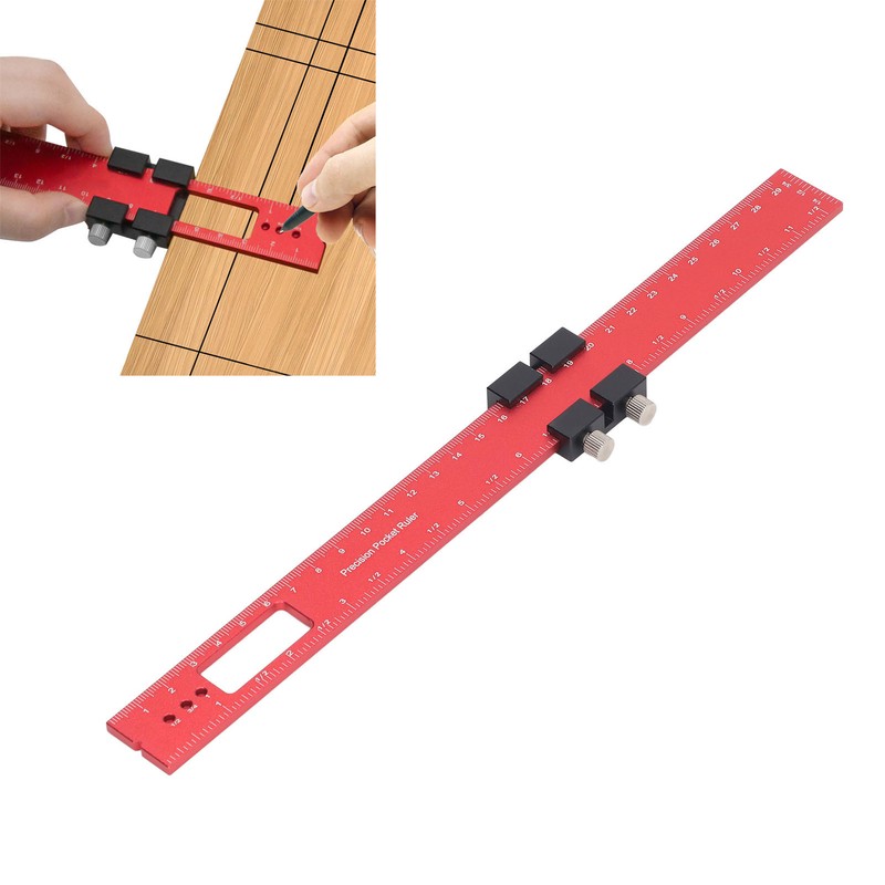 300mm Woodworking Scribing Ruler Aluminum Alloy Woodworking Pocket Slide Stop