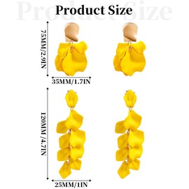SOMEITIA 2Pairs Rose Petal Dangle Earrings for Women Acrylic Flower Drop Dangle Earring Multicolored Bohemian Resin Statement Floral Earring for Bridal Yellow