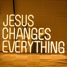 Gyaksjm Jesus Changes Everything Neon Sign for Wall Decor Jesus Neon Light Christian Neon Light Sign Warm White Letter LED Light Signs for Bedroom Easter Religious Events Church Decor