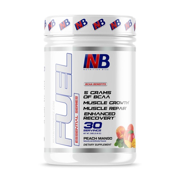 NutritionBizz BCAA Powder, 5 Grams of BCAAs Amino Acids, Post Workout Recovery Drink for Muscle Building, Recovery, and Endurance, 30 Servings (Peach Mango)