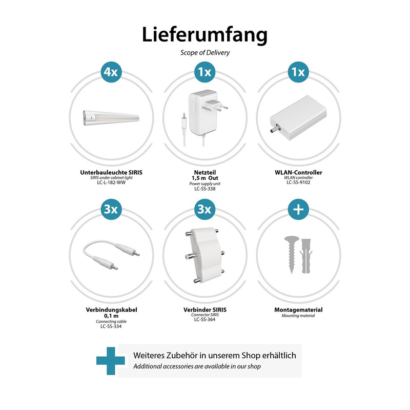 ledscom.de SIRIS Smart LED Under-Unit Light White Matt with WLAN