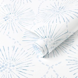 Fiula Boho Wallpaper Blue Wall Paper Peel and Stick Modern Blue and White Geometric Fireworks Contact Paper Renter Friendly Self-Adhesive Removable Bathroom Bedroom Laundry Room 17.3" × 78.7"