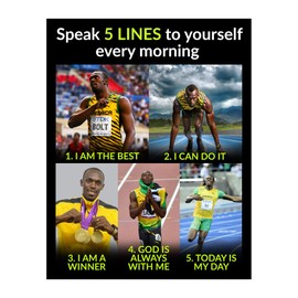 Speak 5 Lines to Yourself - Motivational Wall Decor, Encouraging Wall Art, Usain Bolt Quotes & Track & Field Photo Is A Perfect Home, School, & Gym Wall Decor. Inspire Your Team! Unframed-11x14"