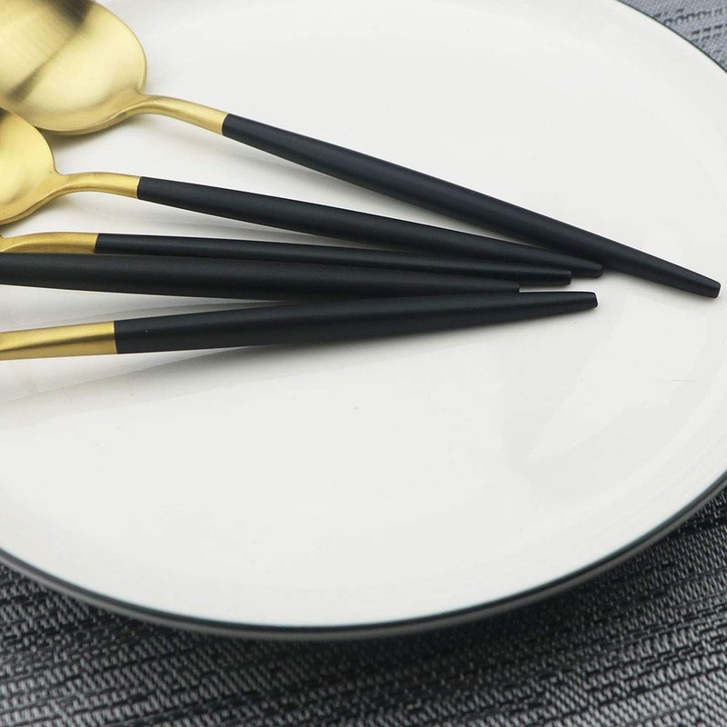 JASHII Luxury Black Gold Flatware, Silverware Sets, 5-Piece Elegant Cute