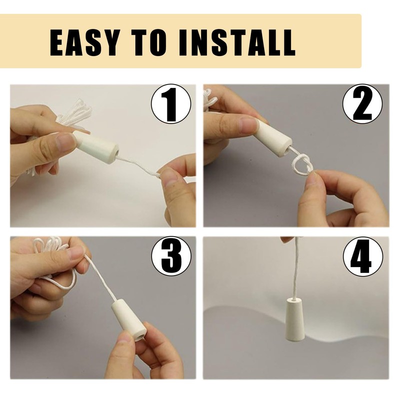 Bojueshaw 6pcs Wooden Blind Cord Ends,White Safety Pull Knobs,Replacement Tassels,Hanging