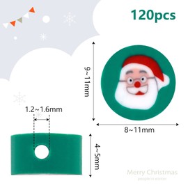 Abeillo 120Pcs Christmas Polymer Clay Beads Christmas Pattern Spacer Beads Flat Round Beads for DIY Bracelet Jewelry Making Supplies with Crystal String