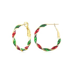 GULICX Christmas Earrings for Women, Green Gold Red Holiday Earrings 30mm Big Hoop Earrings Christmas Stocking Stuffers for Adults Jewelry Gifts for Women