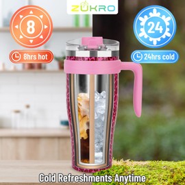 Zukro 40 oz Tumbler With Handle And Straw, Leak Proof Triple Insulated Stainless Steel Cup with Flip Straw Lid, No Sweat Large Travel Mug Fit in Cup Holder, Keeps Cold 24 Hours