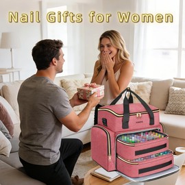 YOREPEK Nail Polish Organizer Case With Foam Inserts Protect Up 96 to 100+ Bottles (15ml/0.5 fl.oz) UV lamp, Travel Nail Tech Carrying Case with Adjustable Space for Gel Dip Powder Tips Set, Pink