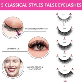 5 Pairs Reusable Self Adhesive Eyelashes, No Glue Eyelashes and Waterproof Wispy Lashes with Tweezers,Self-Adhesive False Eyelashes Natural Look
