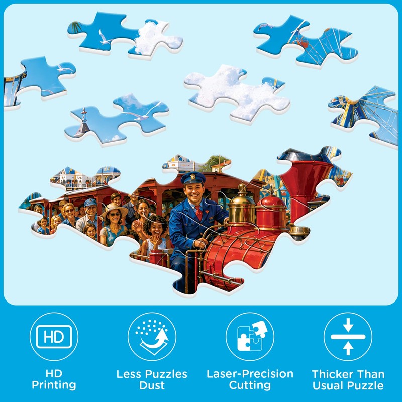 500 Piece Puzzle for Adults, Vintage Train Amusement Park Jigsaw