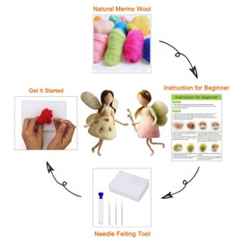 White and Green Wing Elves Needle Felting Kits Friendly Instruction DIY Craft Kit for Beginners