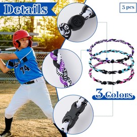 Mtxorvix 3 Pcs Baseball Rope Necklaces 3 Braided Rope Baseball Tornado Titanium Necklace Sports Necklace for Men Women Softball Sport Fans Player Assorted Colors (Style 1)