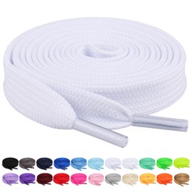 Booyckiy 2 Pairs 2/5" Flat Sneaker Shoe Laces 26 Colors Shoe laces in 27"-72" (Pure White(2 Pairs), 48inch (122cm))