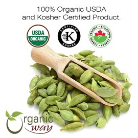 Organic Way Green Cardamom Cut & Sifted, Hari Elaichi (Elettaria cardamomum) - Adds Flavour | Organic & Kosher Certified | Non GMO & Gluten Free | USDA Certified | Origin - India (1LBS / 16OZ)