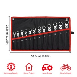 WISEUP 12Pcs Ratchet Wrench, CR-V Chrome-vanadium Steel 8-19mm Wrench, 180 ° Adjustable Combination Wrenches, Double-end Ratchet Wrench, Anti-slip Rust-proof, Labor-saving Tools