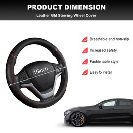 MUQIDA Car Steering Wheel Cover, 15 Inch Premium Leather Breathable Non-Slip Wheels Wrap, Universal Auto Comfortable Steering Wheel Protector for SUV Truck Van, Car Accessories (Black)