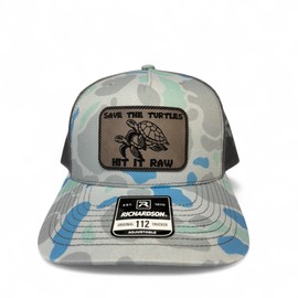 Save The Turtles Hit It Raw Hat - Funny Comedy Hat - Plastic Straws Environment - Beach Hats For Men - Fathers Day Christmas Birthday Gift For Dad Husband Son Boyfriend - Richardson 112 Trucker Hat (Saltwater)