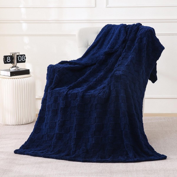 Linecooo Navy Blue Fleece Throw Blanket 60”×80” for Couch Sofa