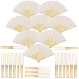 BOELLRUNO Pack of 25 White Silk Bamboo Fabric Fan Set Including Foldable Folding Fan Wedding Fabric Fan Decorative Fan Hand Fan Wedding Party Foldable Pocket Fan Party