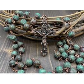 Nazareth Store Vintage Design Rosary Natural Jasper Stone Beads Necklace Holy Soil Medal & Cross Crucifix Religious Rosaries Terra Santa Jerusalem Collection