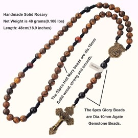 HanlinCC 10mm Handmade Solid Wood Beads with Agate Stone Our Father Beads Catholic Rosary Necklace for Men with St.Michael Center Piece and Pardon Crucifix (Anti-Bronze St.Michael Rosary)