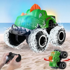 Remote Controlled Car from 6 Years Amphibious Vehicle, Monster Truck Remote Controlled with Light, Remote Control Car RC Car Children Outdoor Offroad as Pool Beach Toy and Birthday Gifts Green