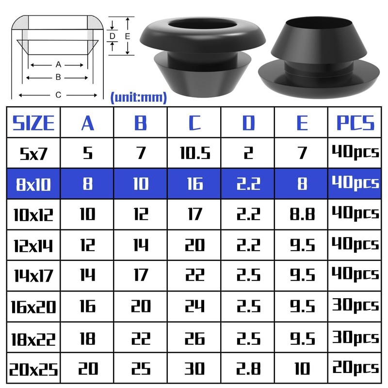 Pack of 40 Rubber Grommets Cable Grommets Waterproof Rubber Cable