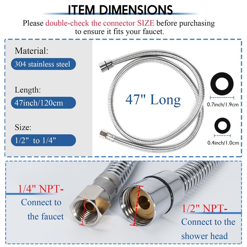 LukLoy Stainless Steel Shampoo Bowl Hose, 1/2" Thread Water Pipe