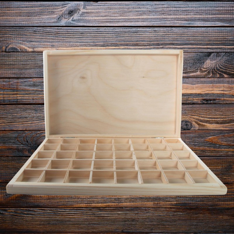 WooDeeDoo Shallow Slim Wooden Box | 40 Compartments | Gemstone