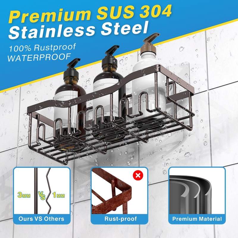 EUDELE 5-Pack Rustproof Stainless Steel Shower Caddy – No Drill