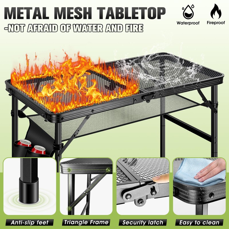 Ciavca Upgraded Folding Grill Table - Metal Portable Camping Table,