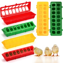 Coloch 6 Pack Plastic Flip Top Bird Small Poultry Feeder, 16 Hole Poultry Feeding Tray Chick Feeding and Drinking Dispenser for Pigeon, Quails, Ducklings Birds, Duck, Chicken, 3 Colors