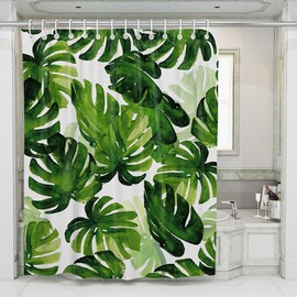 JOTOM Shower Curtain Waterproof Bathroom Curtain Bath Curtain Polyester Shower Curtains for Bathroom with 12 Hooks 180x180cm (Green Leaf A)