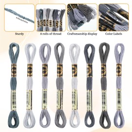 8 Skeins Gray Embroidery Thread 6 Ply Gradient Color Variegated Cross Stitch Floss Yarn Threads Friendship Bracelets String for Jewelry Making Sewing Bracelets Knitting Stitching Craft DIY