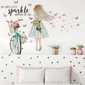 Condessacity Wall Sticker, Plant, Flower, Butterfly, Girl, Removable Wallpaper, Stylish, Children's Day, Children's Room, Wall Sticker, Children's Room, Wall Sticker, Waterproof, Wall Sticker