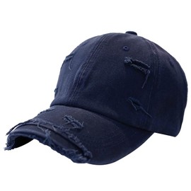 Kangqifen - Gorra de béisbol unisex de algodón desgastado y desgarrado, ajustable, talla M, Azul marino, 7-7 1/4
