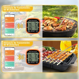 AHILAX Termómetro Inalámbrico de Carne, Termómetro Digital Bluetooth de Alimentos para Cocinar 160 Pies con 4 Sondas y Alarm Termómetro de Cocina Inteligente Recargable para Parrilla Horno de Barbacoa
